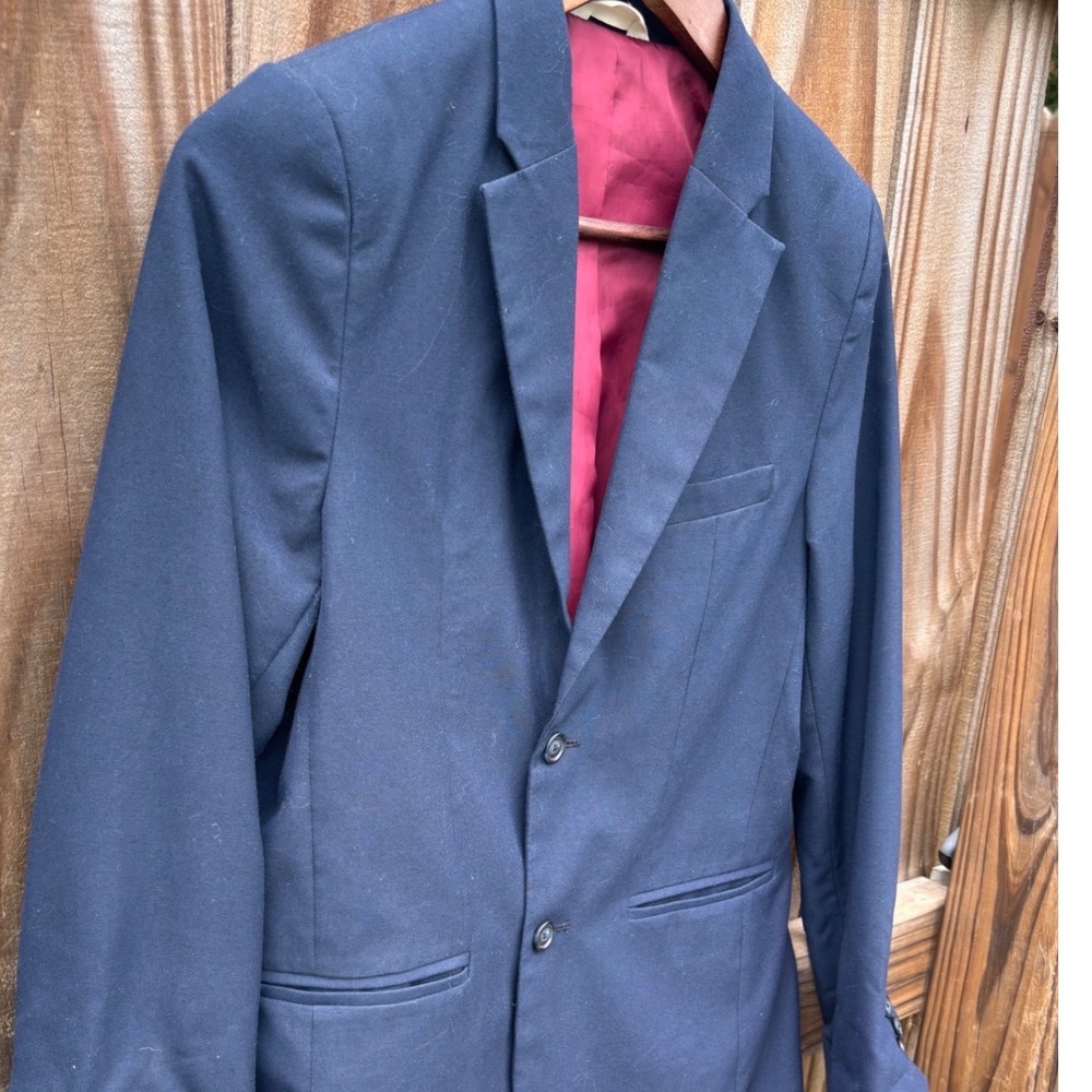 Blazer Boys Navy Blue Good Two Button Burgundy Lining Kids Size 14 - Picture 5 of 12